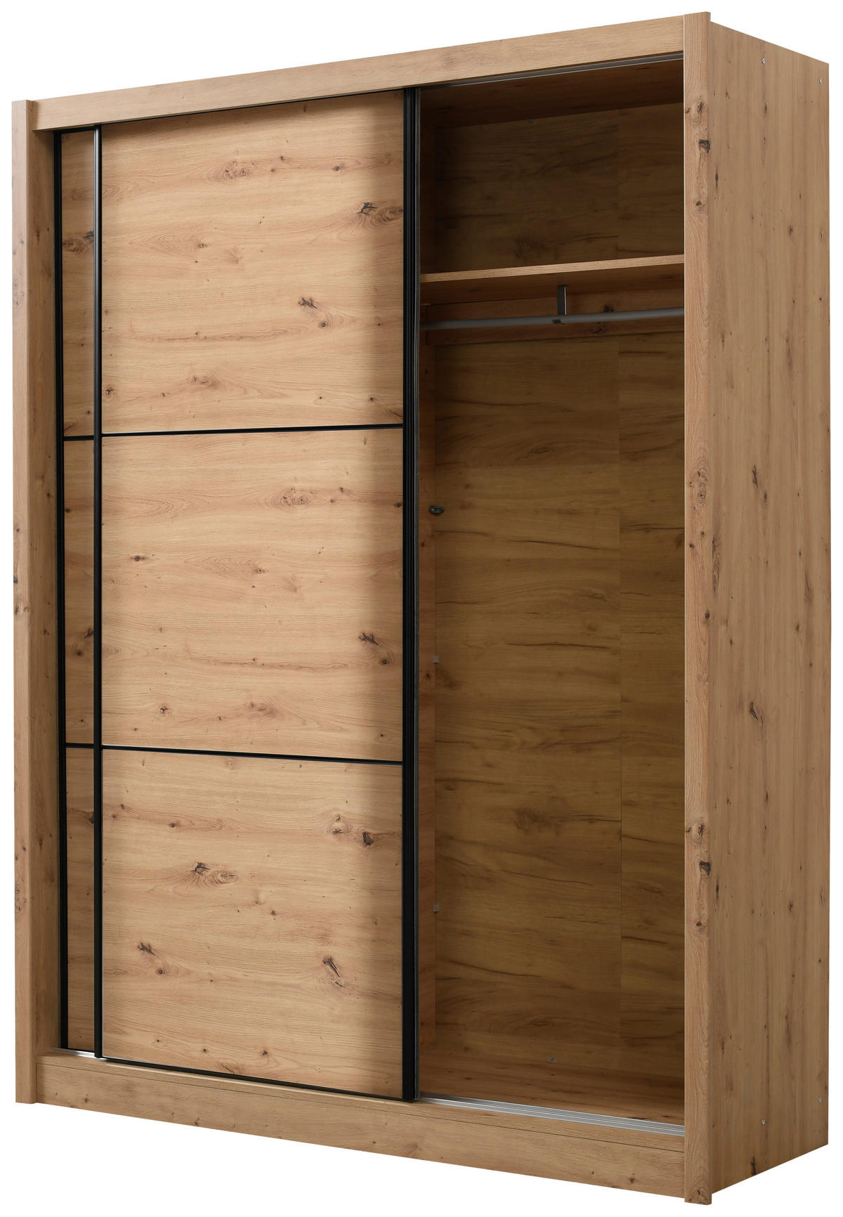 SCHIEBETÜRENSCHRANK 166/215,5/60 cm 2-türig Eiche Artisan  - Schwarz/Eiche Artisan, Basics, Holzwerkstoff/Metall (166/215,5/60cm) - Xora