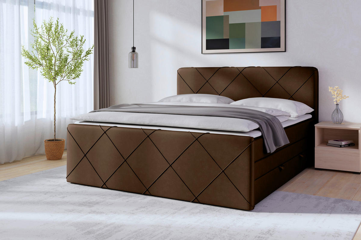 POSTELJA BOXSPRING 180 cm   x 200 cm  , les, kovina, tekstil rjava  - črna/rjava, Moderno, kovina/tekstil (180/200cm) - MID.YOU