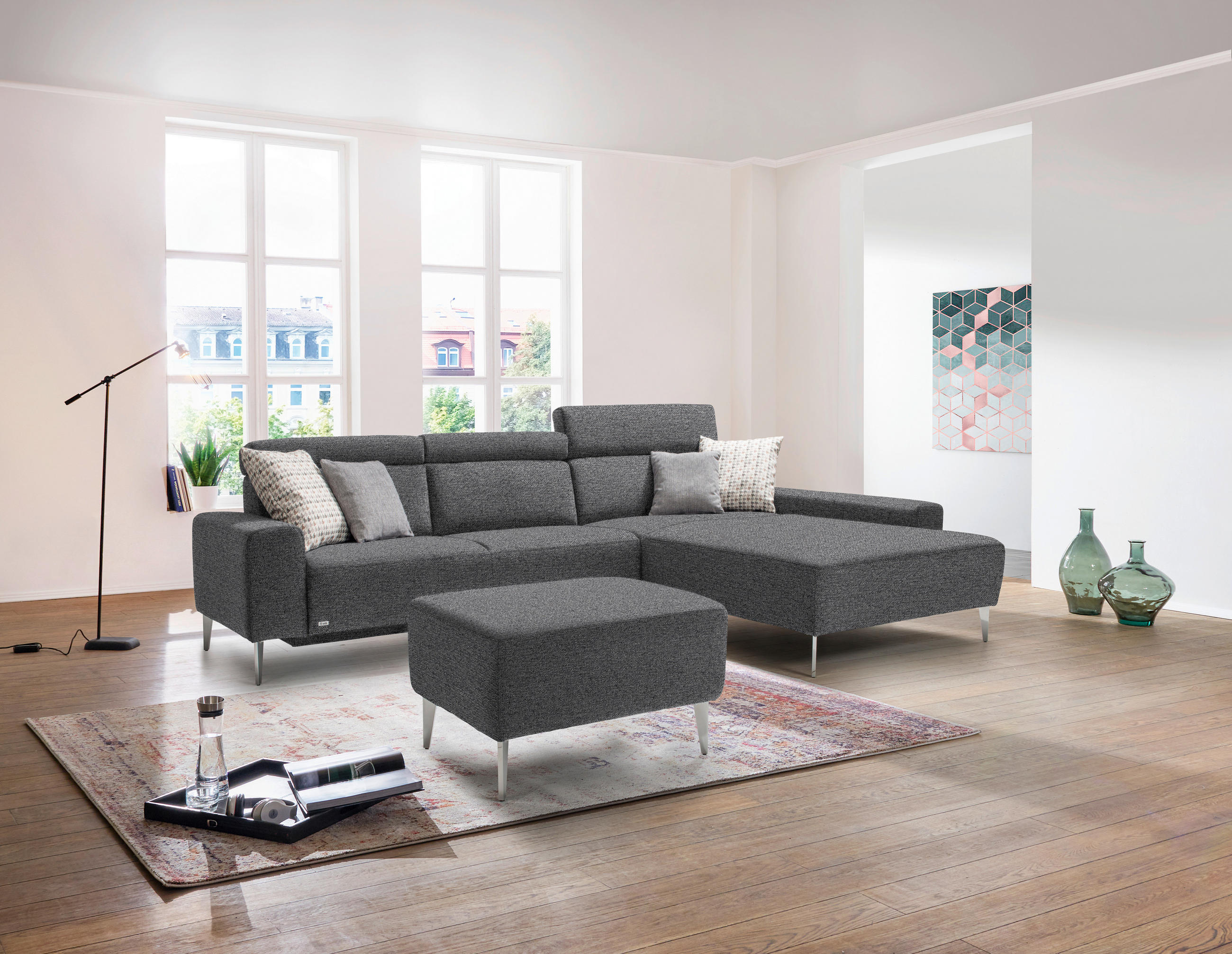 ECKSOFA in Webstoff Grau  308/205 cm  - Alufarben/Grau, Design, Textil (308/205cm) - Sedda