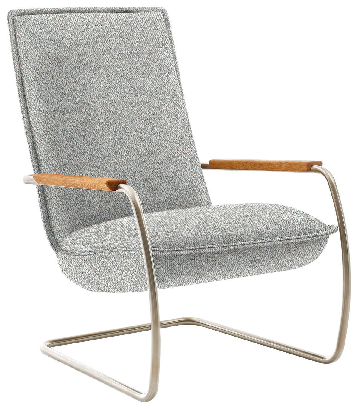 SESSEL in Flachgewebe Hellgrau  - Edelstahlfarben/Eichefarben, Design, Holz/Textil (76/105/87cm) - Koinor