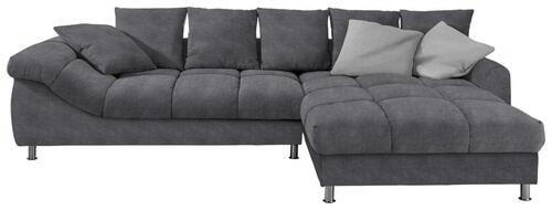 ECKSOFA Dunkelgrau Webstoff  - Dunkelgrau/Silberfarben, Design, Textil/Metall (337/228cm) - Carryhome