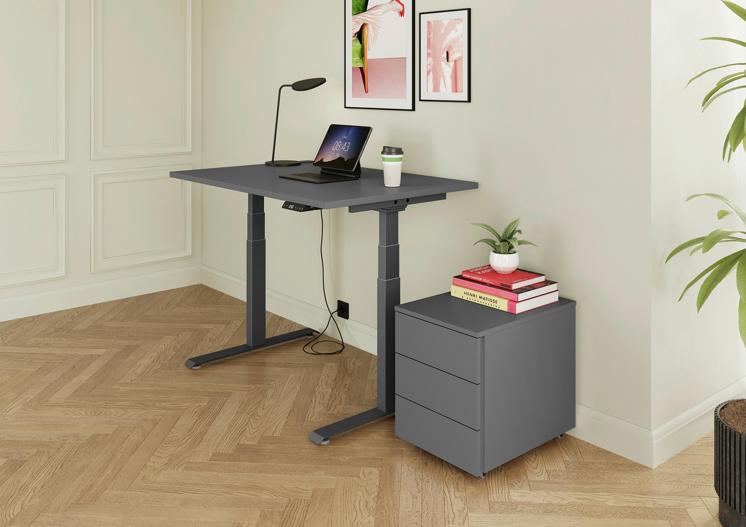 SCHREIBTISCH 120/80/64,5-129,5 cm  in Graphitfarben  - Graphitfarben, KONVENTIONELL, Holzwerkstoff/Metall (120/80/64,5-129,5cm) - Venda