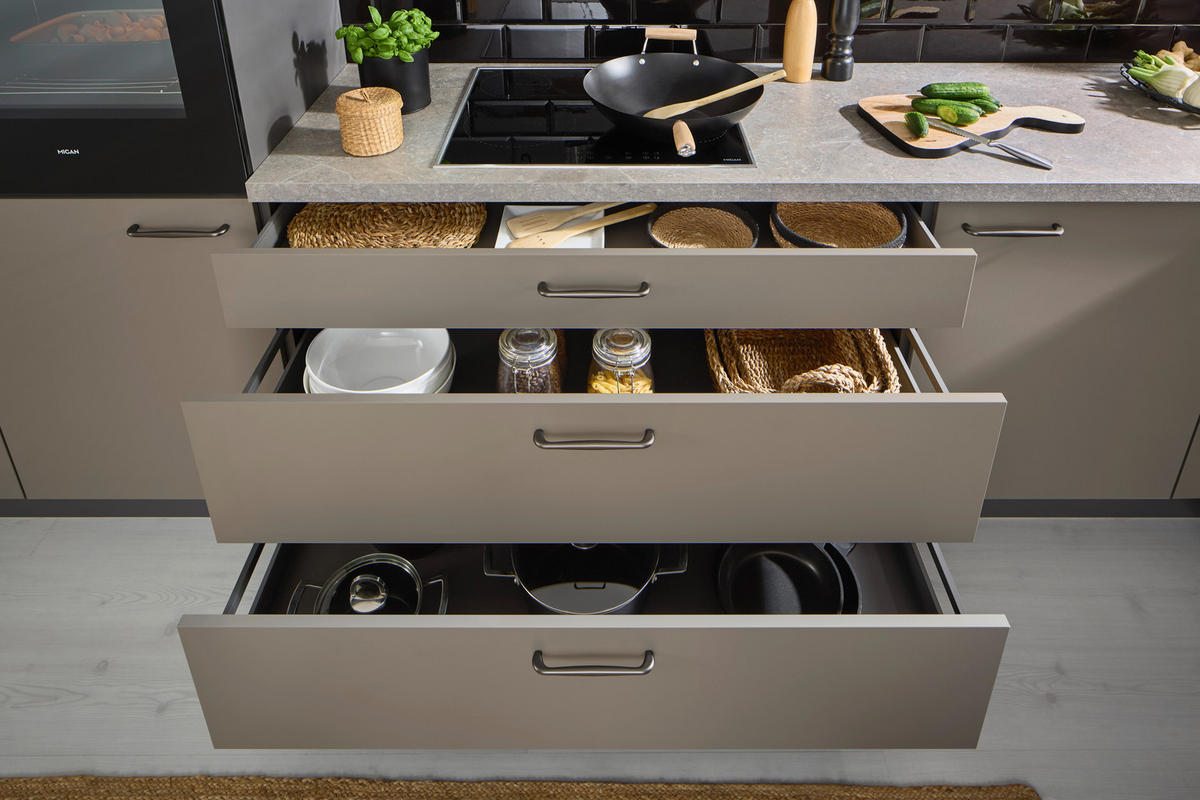 EINBAUKÜCHE   - Taupe, Design, Holzwerkstoff - Celina