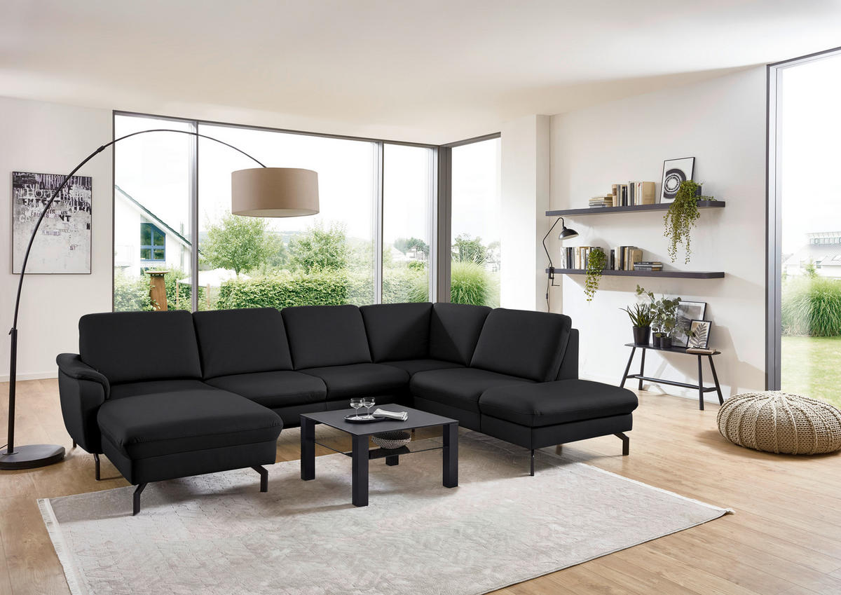 WOHNLANDSCHAFT Echtleder Anthrazit  - Anthrazit/Schwarz, Konventionell, Leder/Metall (168/306/224cm) - Beldomo Premium
