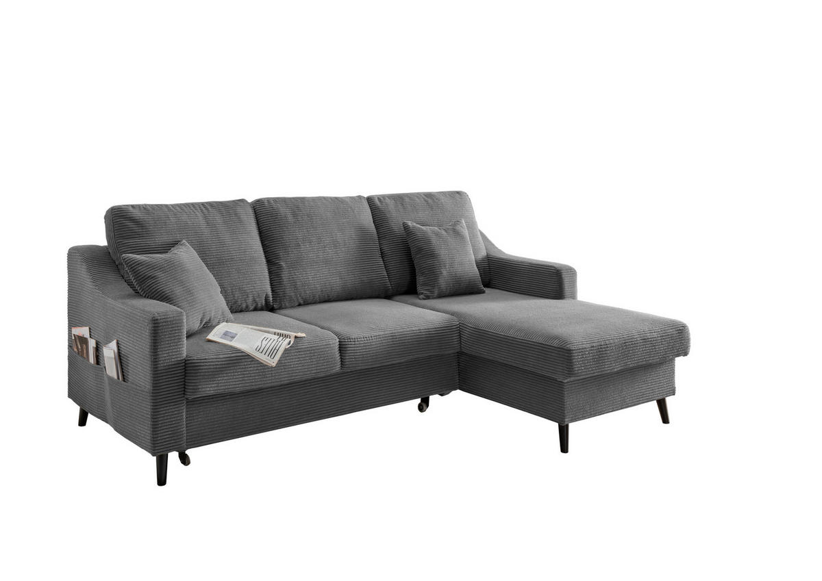 ECKSOFA Grau Cord  - Schwarz/Grau, Design, Holz/Textil (228/150cm) - P & B