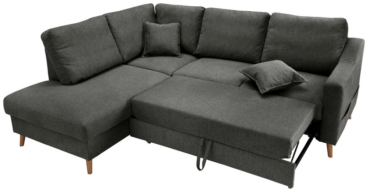 ECKSOFA in Struktur Anthrazit  - Anthrazit/Naturfarben, Konventionell, Holz/Textil (200/230cm) - P & B