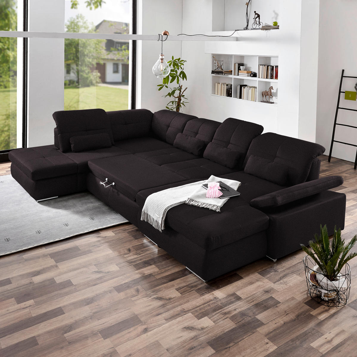 WOHNLANDSCHAFT  in Mikrofaser Anthrazit  - Chromfarben/Anthrazit, Design, Holzwerkstoff/Textil (260/371/195cm) - Beldomo Style