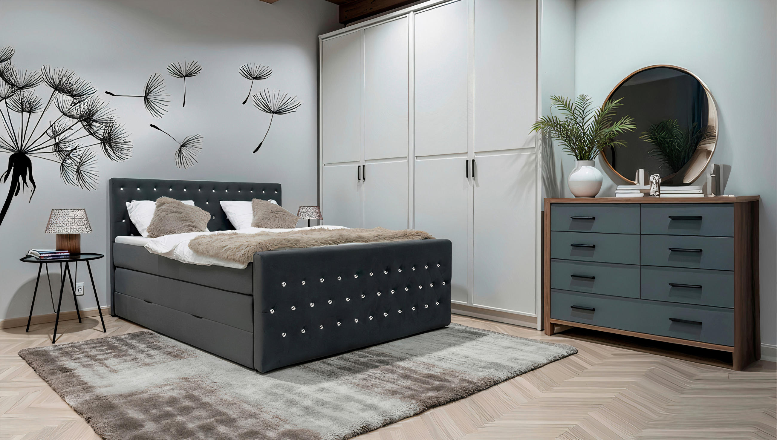 BOXSPRINGBETT 140/200 cm  in Schwarz  - Schwarz, MODERN, Textil (140/200cm) - Livetastic