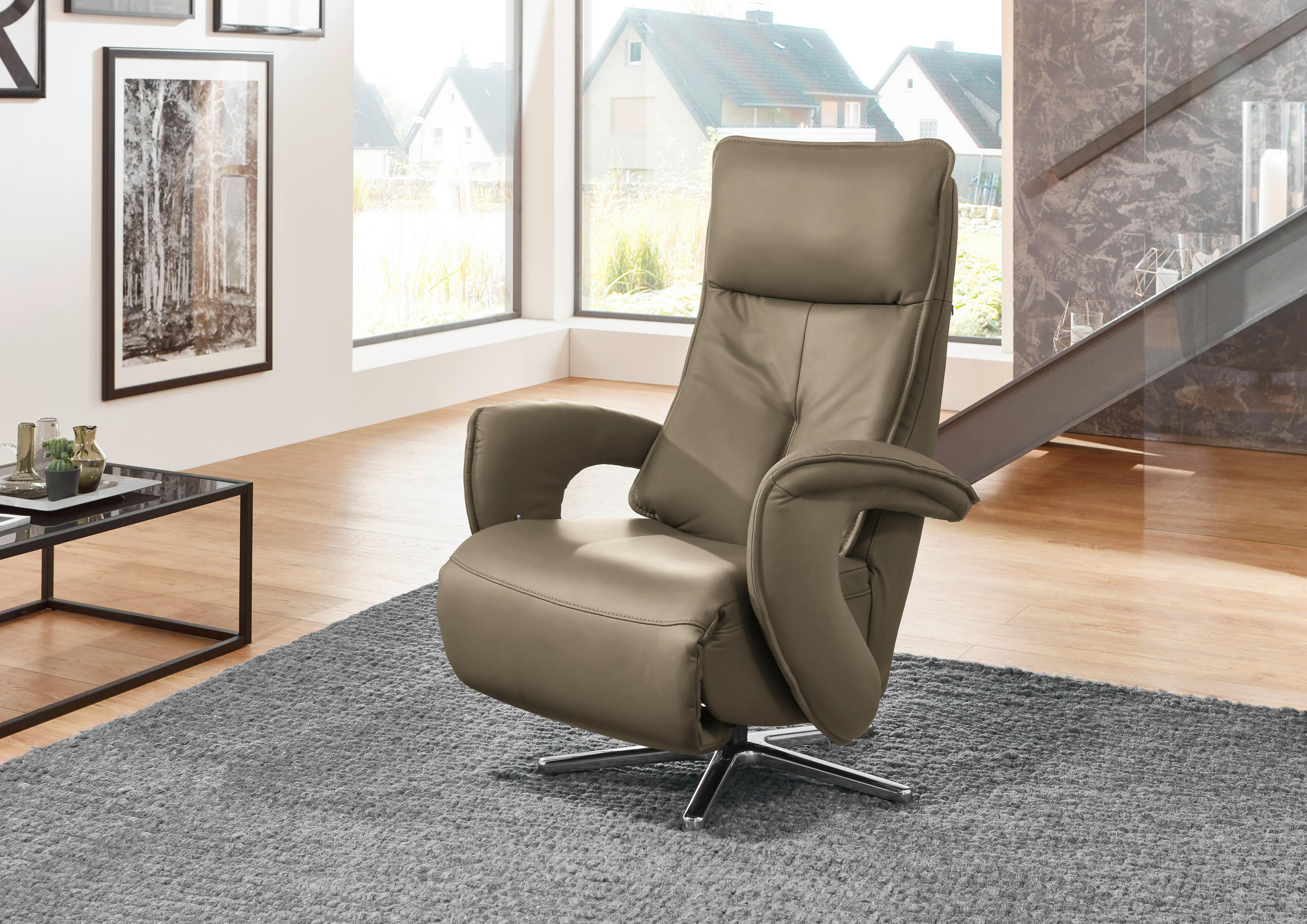RELAXSESSEL in Leder Beige  - Chromfarben/Beige, Design, Leder/Metall (77/110/87cm) - Valdera