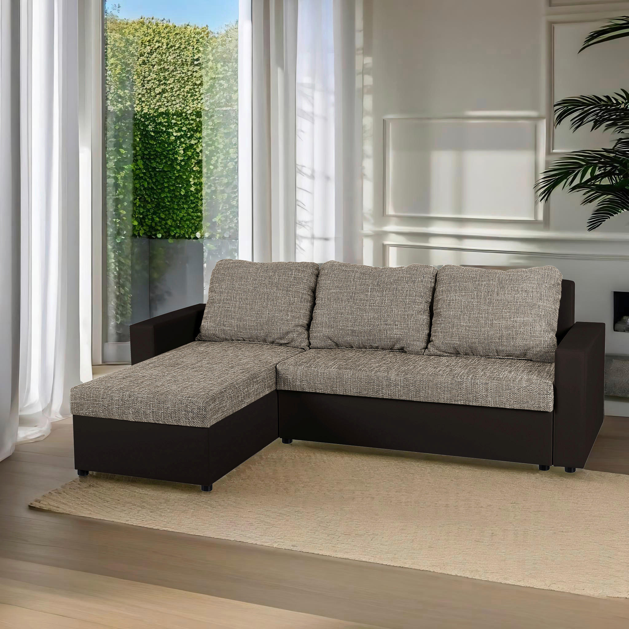 E-shop P & B ROHOVÁ SEDAČKA, textil, kompozitné drevo, cappuccino, mokka