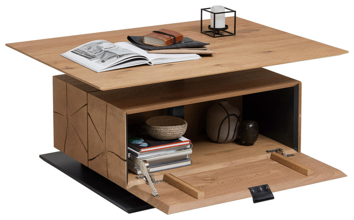 COUCHTISCH in Holz 105/75/47-62 cm  - Eichefarben/Anthrazit, Design, Leder/Holz (105/75/47-62cm) - Valnatura