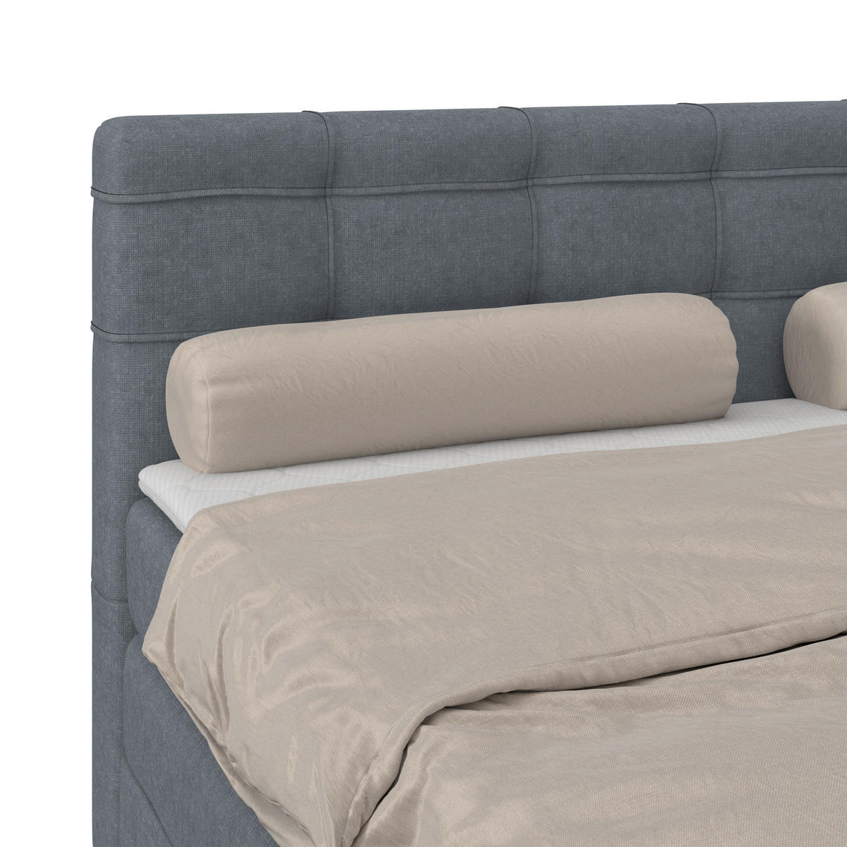 BOXSPRINGBETT 200/200 cm,  in Blaugrau, H3 = fest  - Blaugrau/Schwarz, KONVENTIONELL, Kunststoff/Textil (200/200cm)