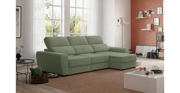 ECKSOFA in Velours Salbeigrün  - Salbeigrün/Schwarz, KONVENTIONELL, Kunststoff/Textil (285/177cm) - Carryhome