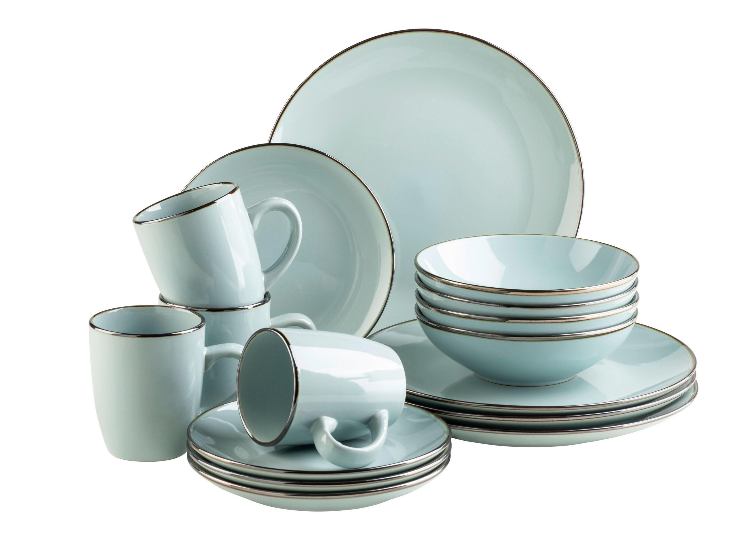 KOMBISERVICE Mintgrün Metallic Rim 16-teilig 4 Personen  - Mintgrün, Basics, Keramik - Mäser