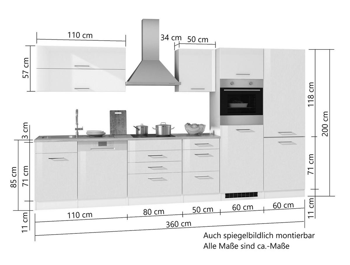 KÜCHENBLOCK 360 cm   in Graphitfarben  - Silberfarben/Graphitfarben, Modern, Holzwerkstoff/Metall (360cm) - Held