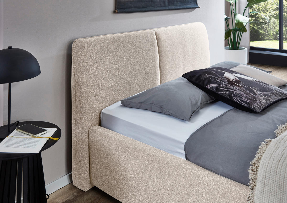 POLSTERBETT 140/200 cm,  in Beige,  - Beige/Schwarz, Design, Holz/Textil (140/200cm) - Stylife