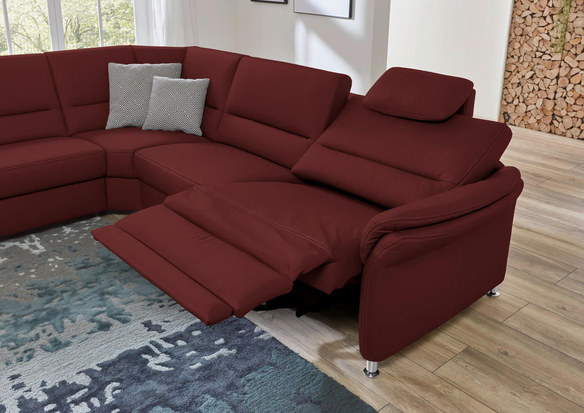 ECKSOFA in Echtleder Brombeere  - Brombeere/Beige, Design, Leder/Metall (249/288cm) - Beldomo Premium