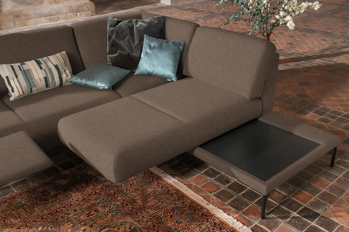 ECKSOFA in Flachgewebe, Struktur Braun  - Anthrazit/Braun, Design, Textil/Metall (254/230cm) - Johann Jakob