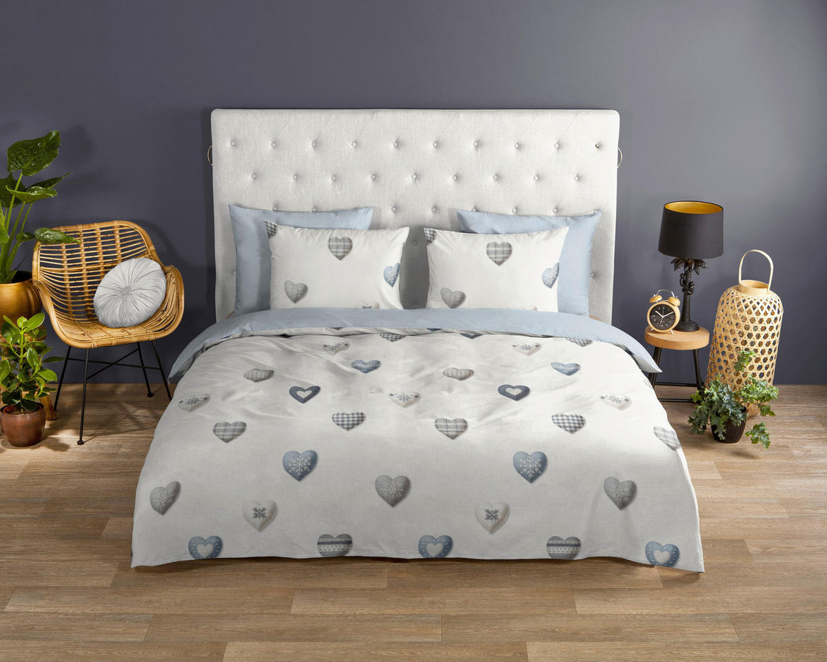 WENDEBETTWÄSCHE 2-teilig Good Morning Renforcé 140/200 cm  - Blau/Perlmutt, Basics, Textil (140/200cm)