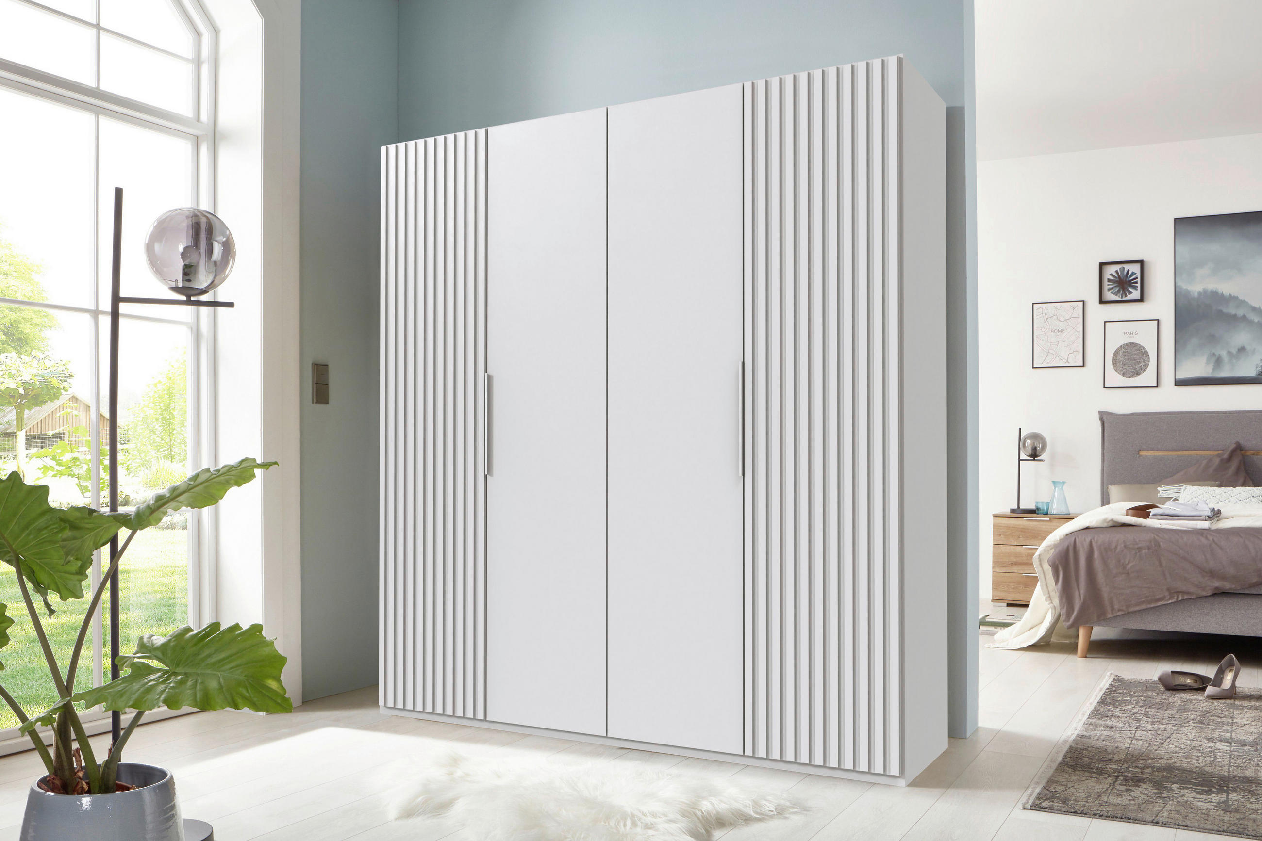 DREHTÜRENSCHRANK 200/216/58 cm 4-türig Weiß  - Weiß, MODERN, Holzwerkstoff/Metall (200/216/58cm) - MID.YOU