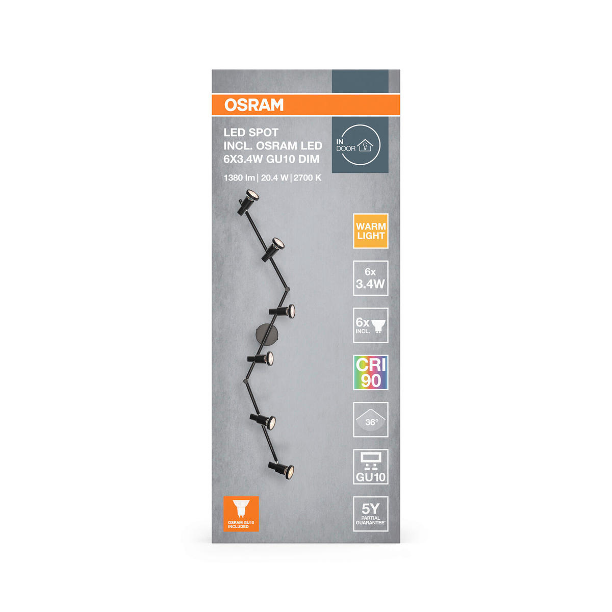 LED-STRAHLER 119,8/9/17,6 cm   - Schwarz, Basics, Metall (119,8/9/17,6cm) - Osram