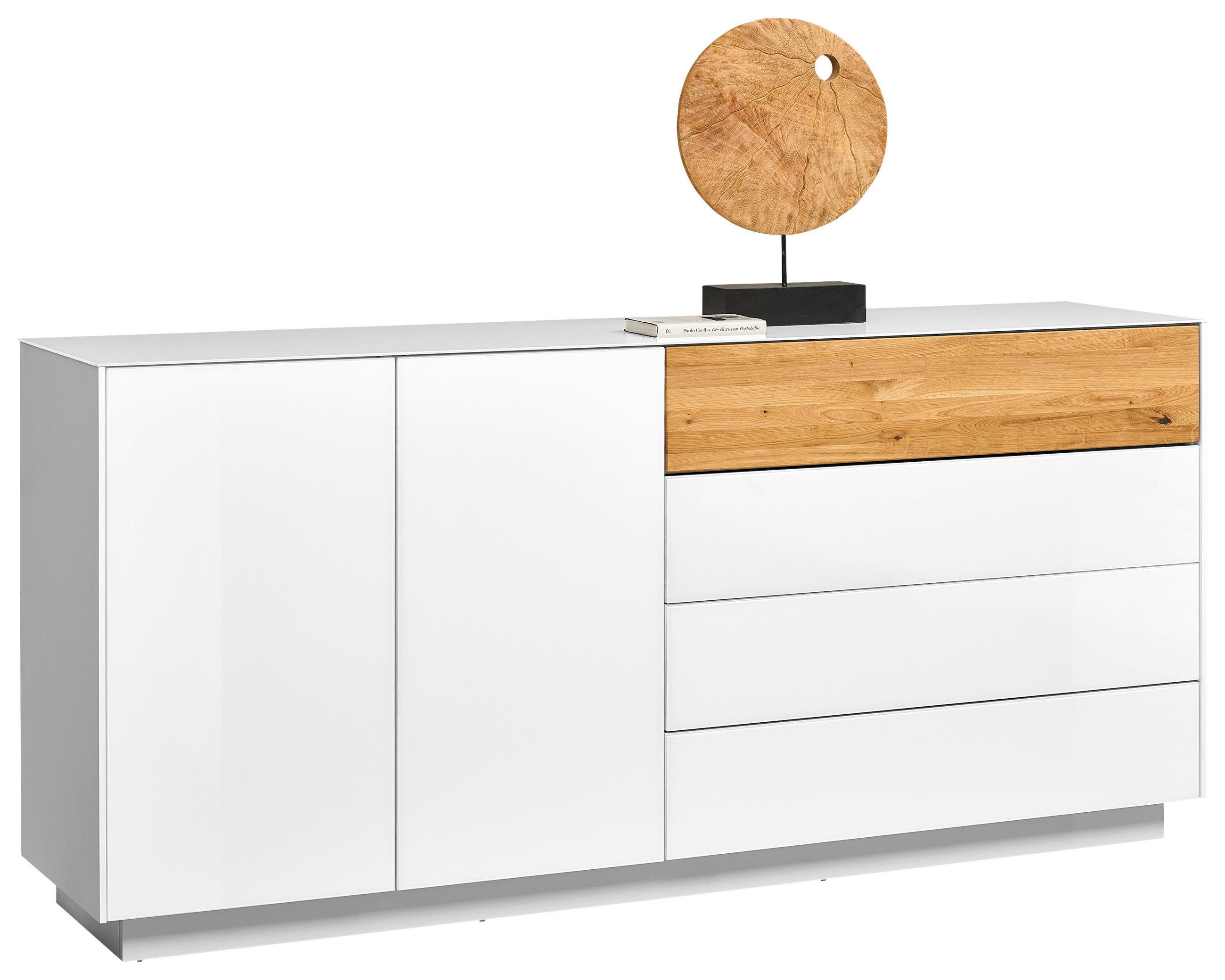 SIDEBOARD Weiß, Eichefarben  189/90/42 cm  - Eichefarben/Weiß, Design, Glas/Holz (189/90/42cm) - Novel
