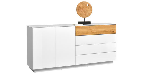 SIDEBOARD Weiß, Eichefarben  189/90/42 cm  - Eichefarben/Weiß, Design, Glas/Holz (189/90/42cm) - Novel