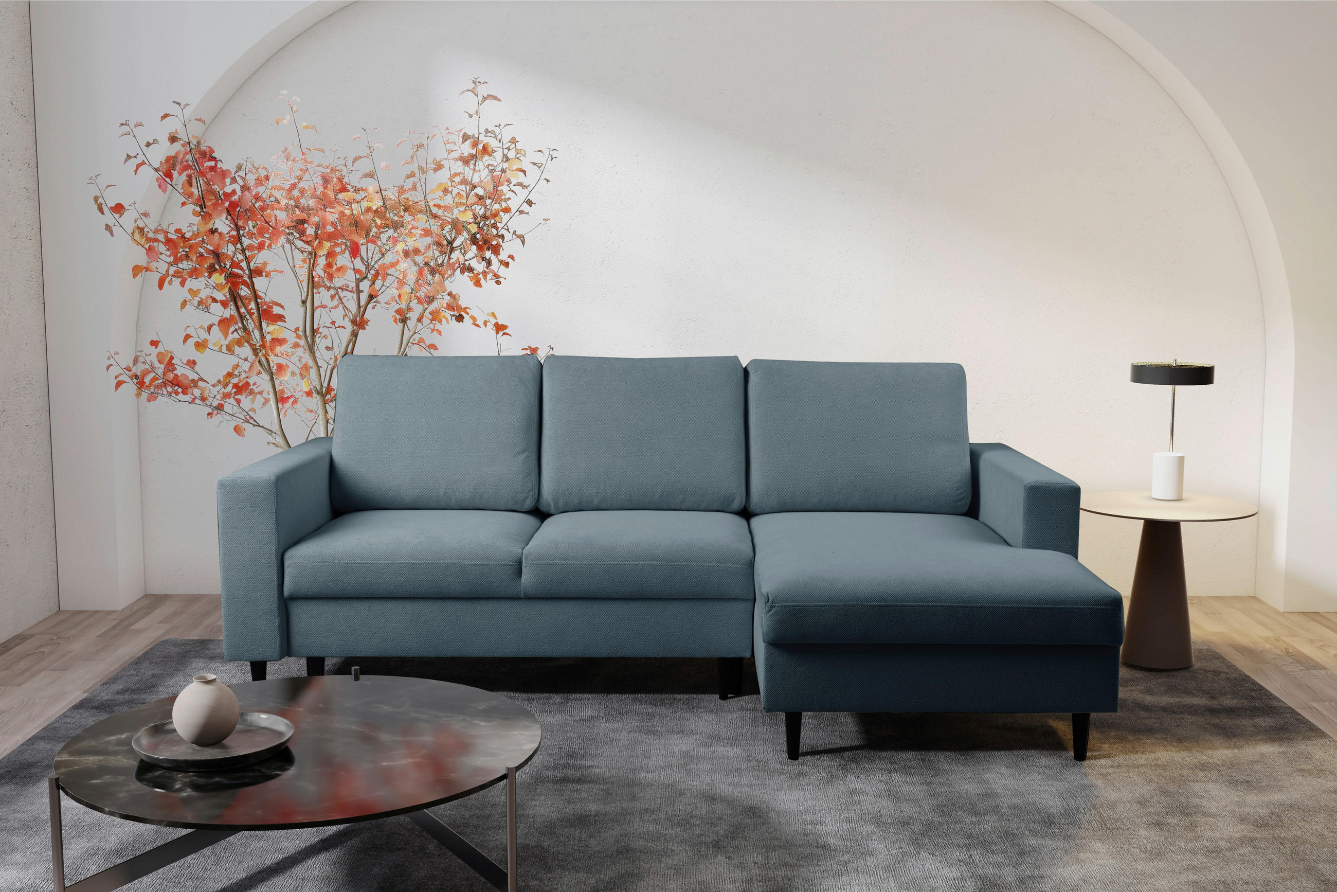ECKSOFA Dunkelgrau Struktur  - Dunkelgrau/Schwarz, MODERN, Holz/Kunststoff (230/145cm) - MID.YOU