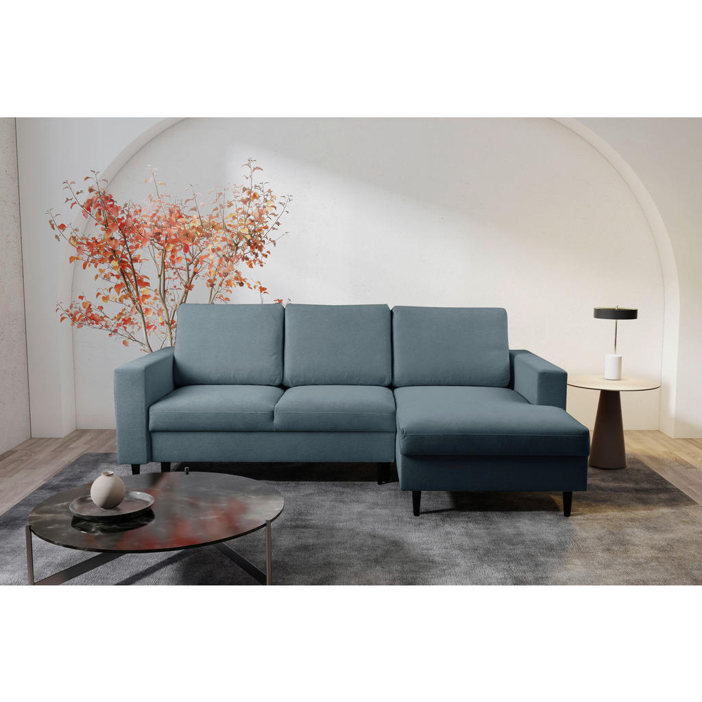 Thumbnail - Mid.you Ecksofa, Dunkelgrau, Textil, Buche, Hartholz, 3-Sitzer, Füllung: Polyurethan (Pur), Silikon, Ottomane rechts, L-...