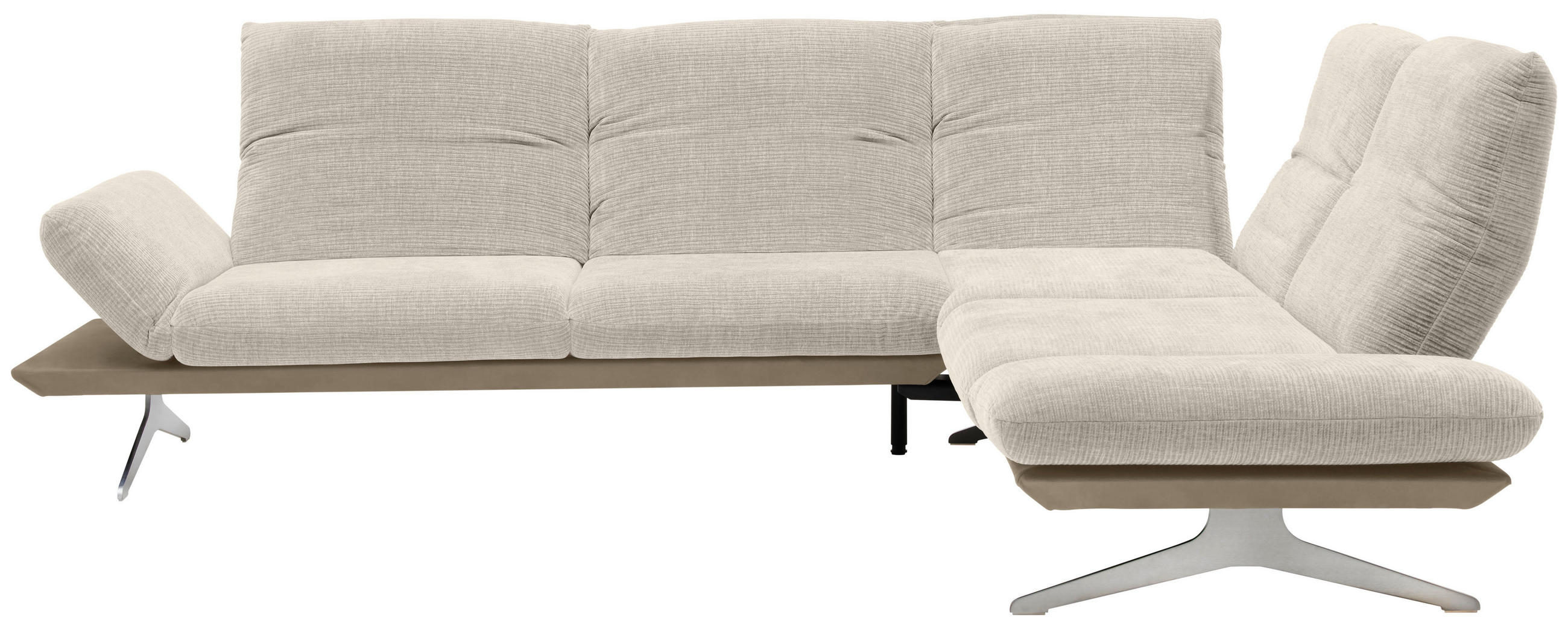 ECKSOFA in Flachgewebe Greige, Graubraun  277/209 cm  - Edelstahlfarben/Greige, Design, Textil/Metall (277/209cm) - Koinor