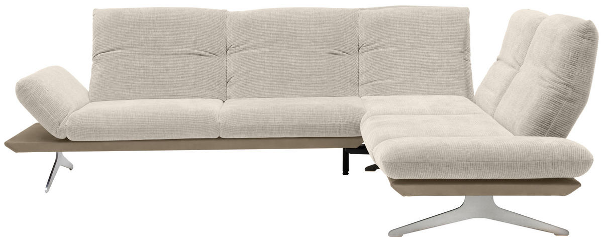ECKSOFA in Flachgewebe Greige, Graubraun  - Edelstahlfarben/Greige, Design, Textil/Metall (277/209cm) - Koinor