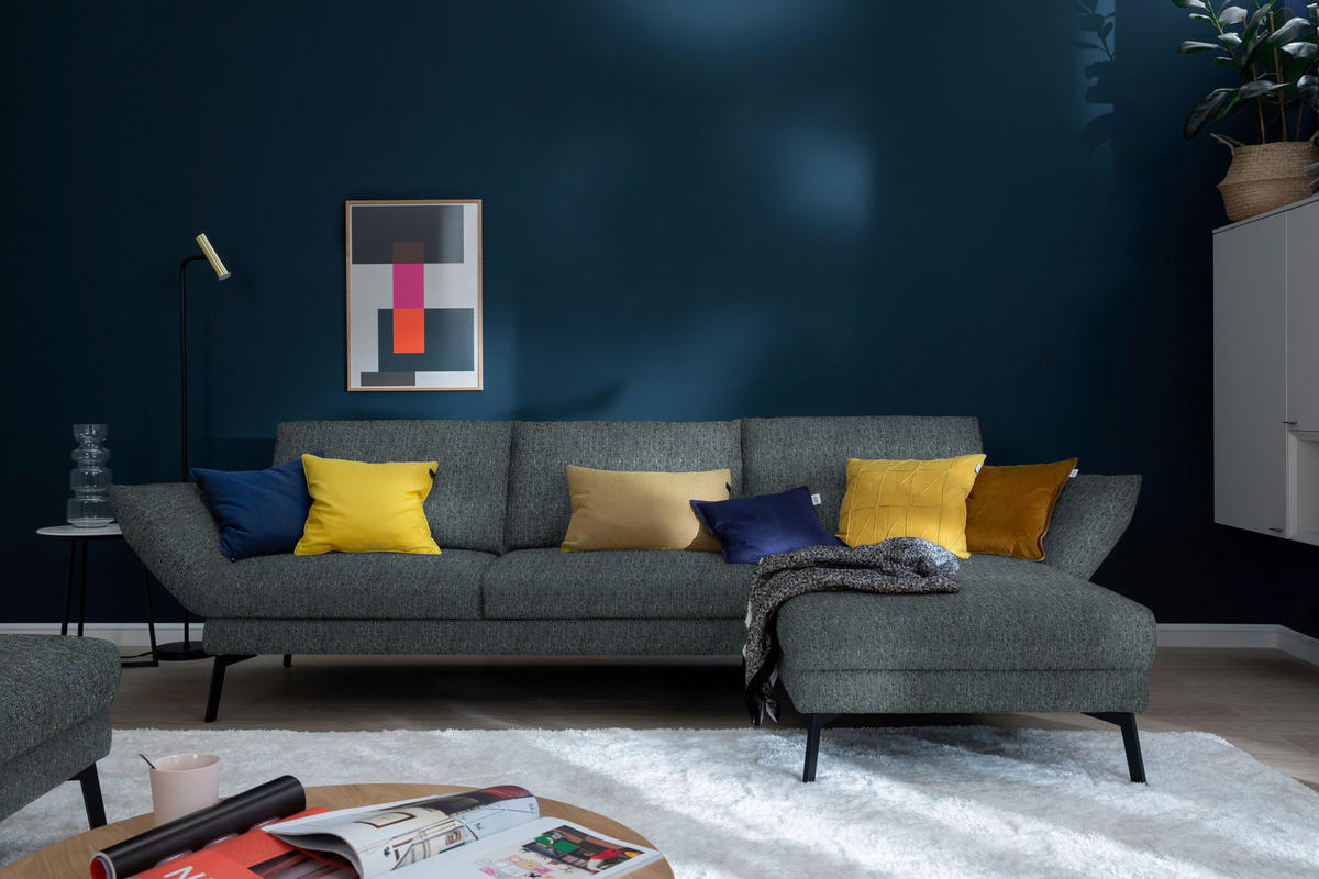 ECKSOFA in Flachgewebe Blaugrau  277/175 cm  - Blaugrau/Schwarz, Design, Textil/Metall (277/175cm) - Schöner Wohnen