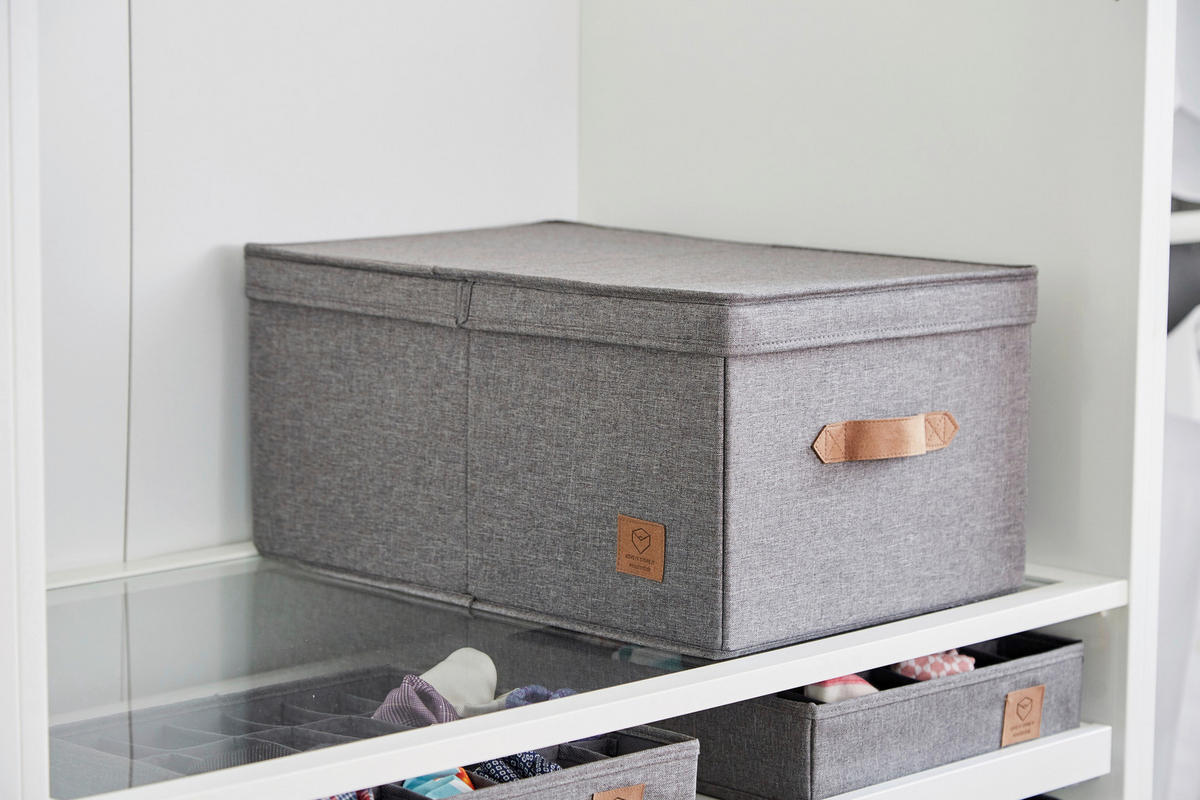 BOX MIT DECKEL Premium  - Grau, Basics, Textil (50/33/24cm) - Store It