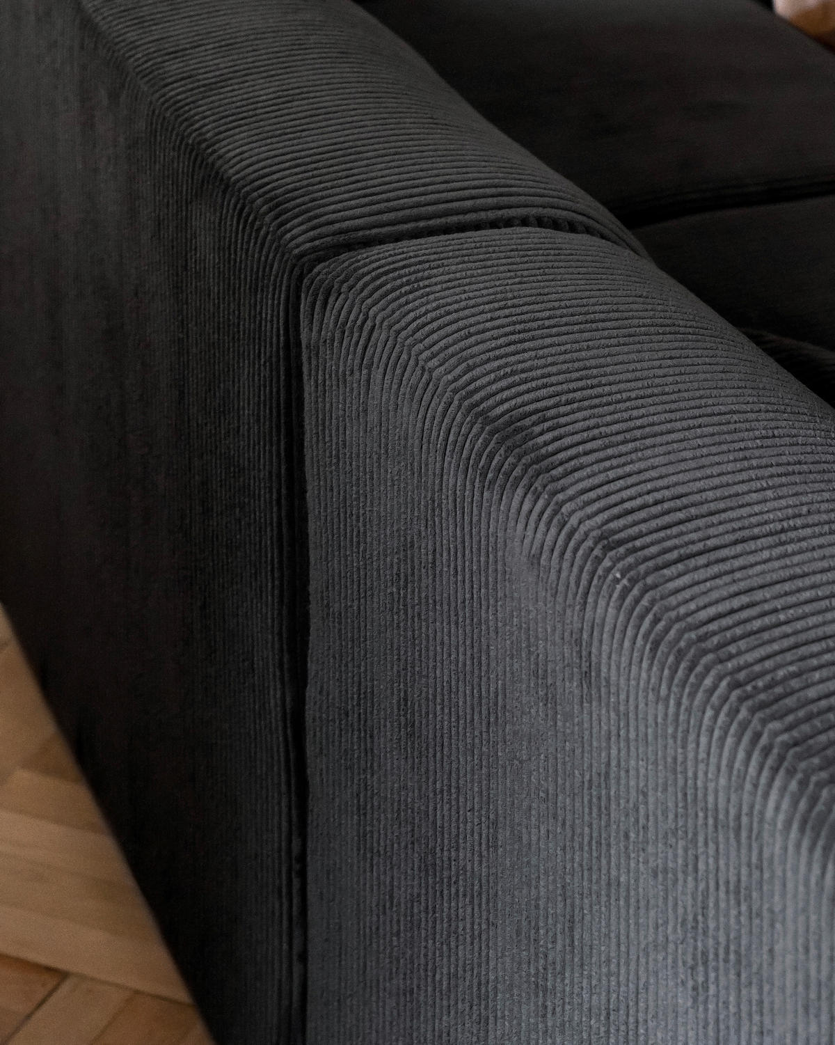 ECKSOFA Dunkelgrau Cord  - Dunkelgrau/Schwarz, Textil/Metall (192/250cm) - MID.YOU