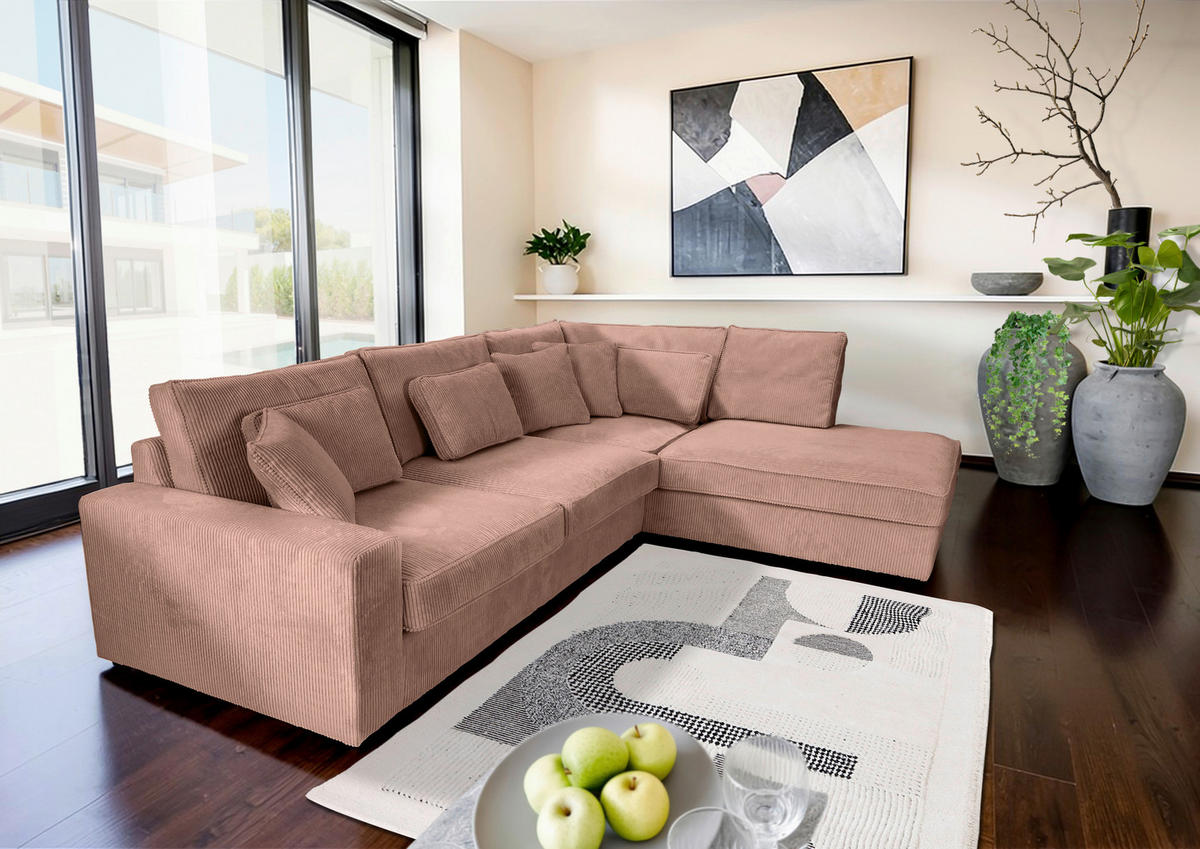 ECKSOFA Rosa Cord Zierkissen, Rückenkissen, Rücken echt  - Schwarz/Rosa, MODERN, Kunststoff/Textil (307/228cm) - Carryhome
