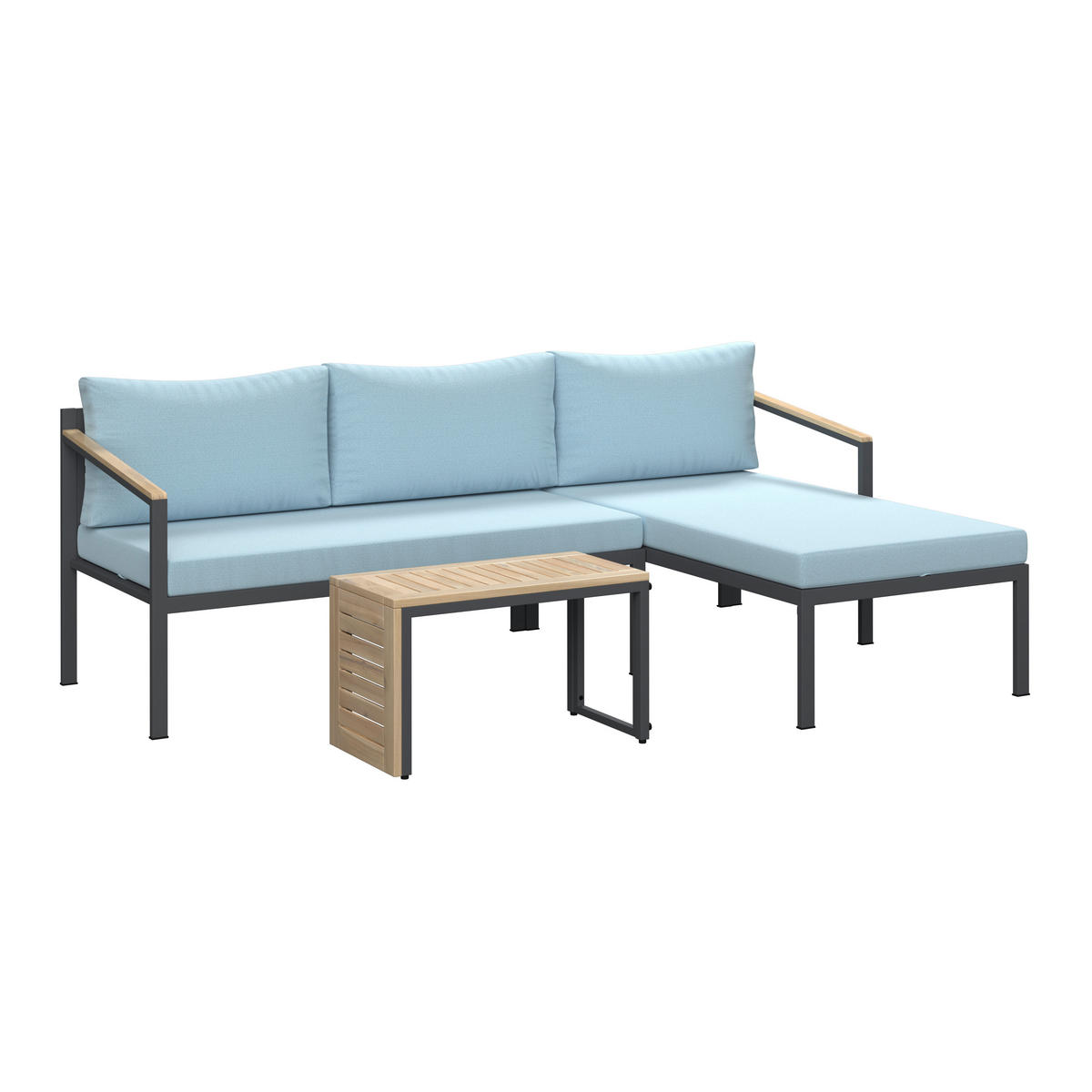 LOUNGEGARNITUR 219/142 cm Akazie massiv Carbonstahl  - Anthrazit/Hellblau, Basics, Holz/Textil (219/142cm) - Ambia Garden