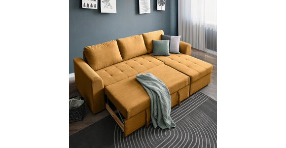 ECKSOFA Currygelb Cord, Velours - Currygelb/Schwarz, Design, Kunststoff/Textil (243/155cm) - Xora