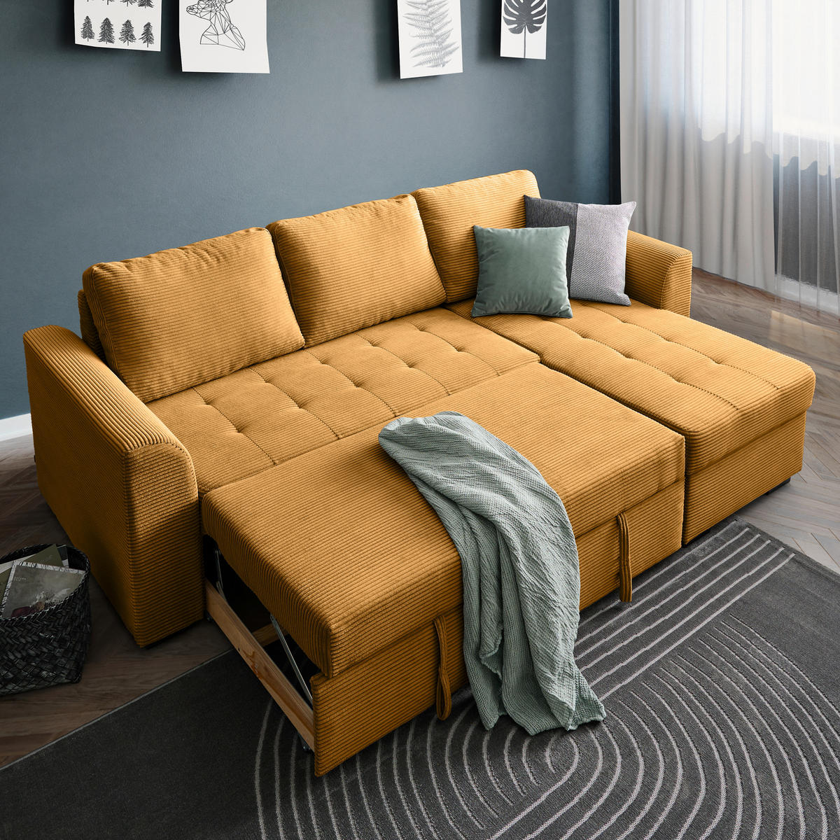 SAROKKANAPÉ textil currysárga  - fekete/currysárga, Design, műanyag/textil (243/155cm) - Xora