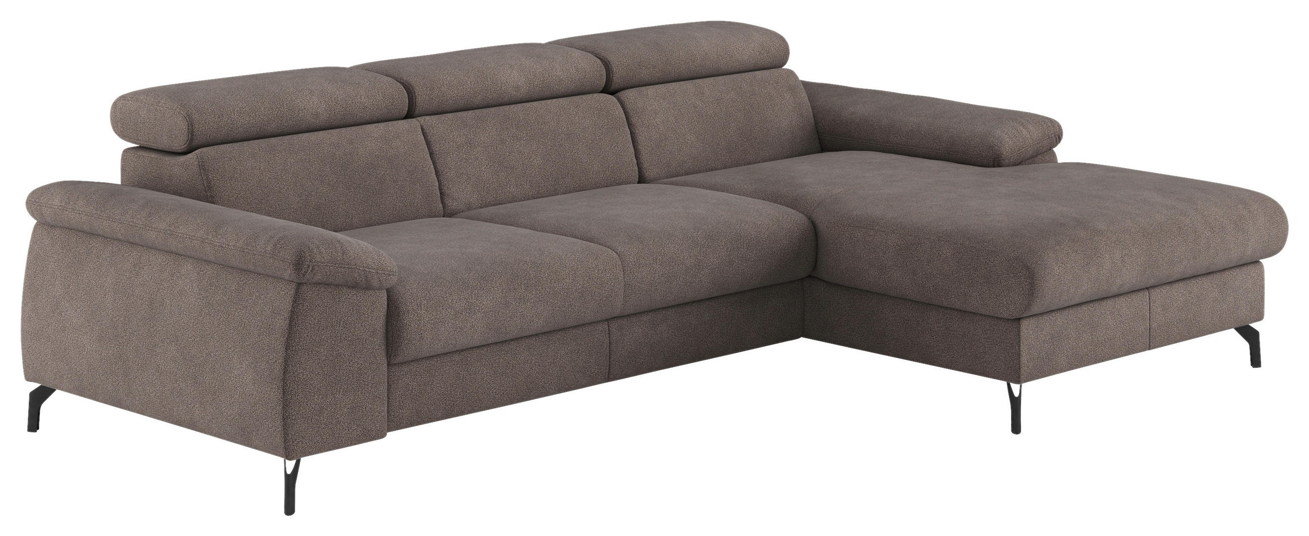 ECKSOFA Grau Webstoff Bettkasten, Schlaffunktion, Kopfteilverstellung, Stauraum  - Schwarz/Grau, Design, Textil/Metall (244/166cm) - Livetastic