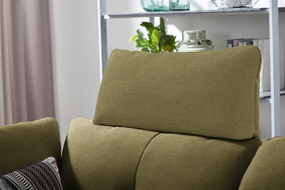 ECKSOFA in Flachgewebe Olivgrün  - Schwarz/Olivgrün, Design, Textil/Metall (344/157cm) - Chilliano
