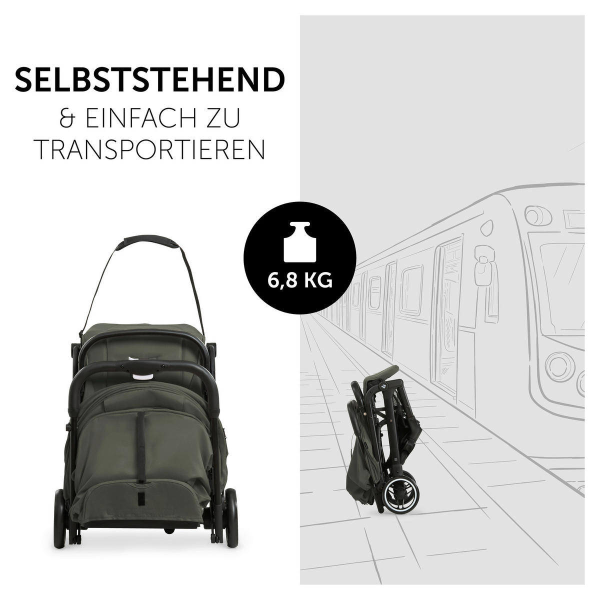 BUGGY Travel N Care  - Schwarz/Olivgrün, Basics, Metall (86/50/104cm) - Hauck