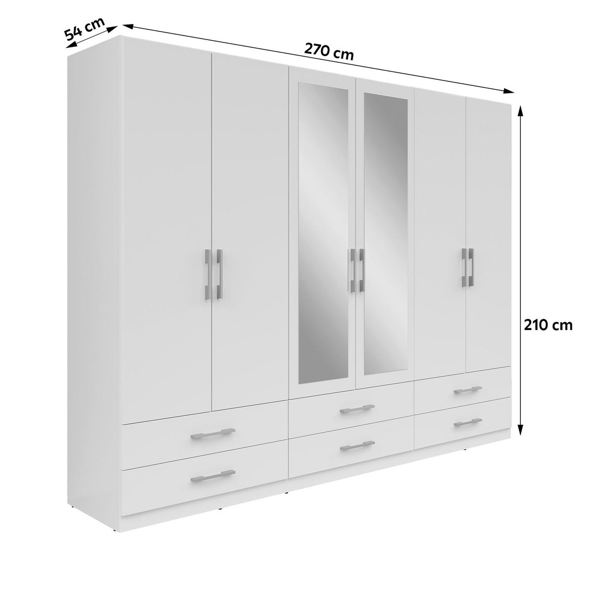 KLEIDERSCHRANK 270/210/54 cm 6-türig Weiß  - Silberfarben/Weiß, MODERN, Glas/Holzwerkstoff (270/210/54cm) - MID.YOU