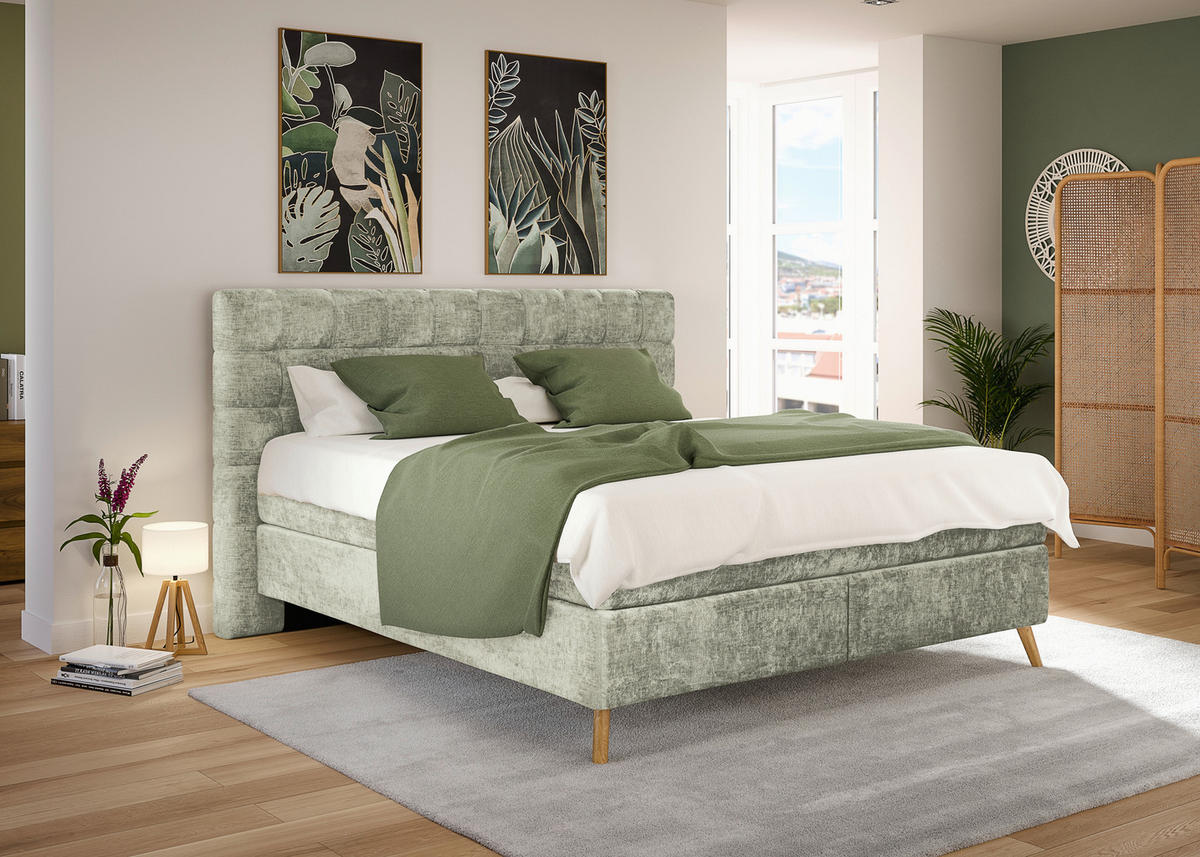 BOXSPRINGBETT 180/200 cm  in Hellgrün  - Eichefarben/Hellgrün, Design, Holz/Textil (180/200cm) - Esposa