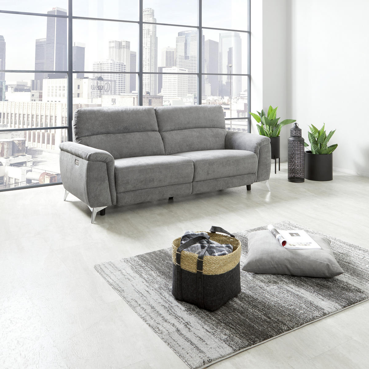 2-SITZER-SOFA Webstoff Grau, Chromfarben  - Chromfarben/Grau, KONVENTIONELL, Textil/Metall (215/97/97cm) - Livetastic