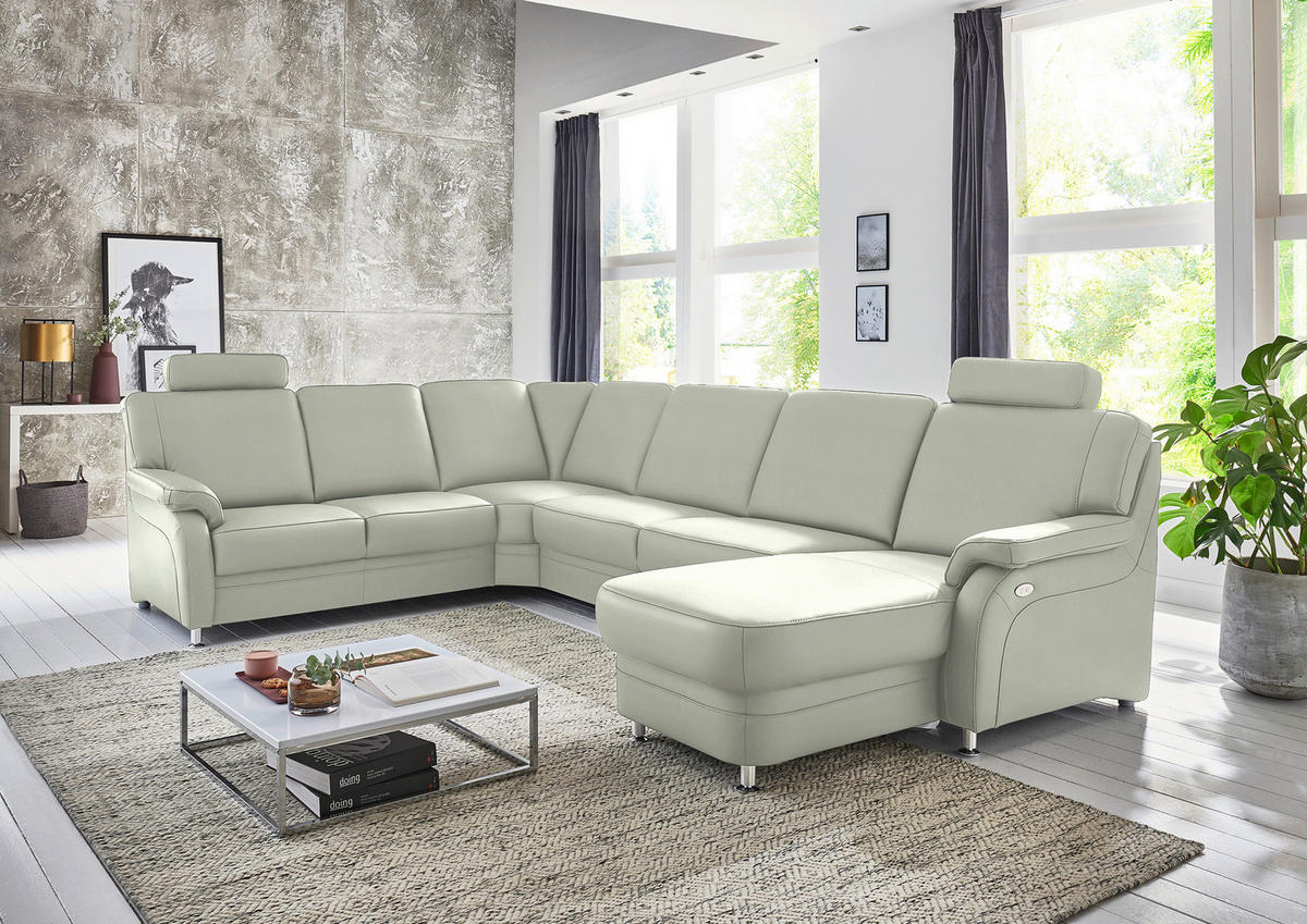 WOHNLANDSCHAFT Echtleder Silberfarben  - Silberfarben/Alufarben, Konventionell, Leder/Metall (239/329/165cm) - Beldomo Premium