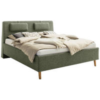 POLSTERBETT inkl. Bettkasten 180/200 cm,  in Grün, Lattenrost, Bettkasten,  - Eichefarben/Birkefarben, Design, Holz/Textil (180/200cm) - Schöner Wohnen