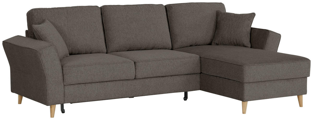 ECKSOFA in Flachgewebe Graubraun  - Eichefarben/Graubraun, Konventionell, Holz/Textil (265/159cm) - Carryhome