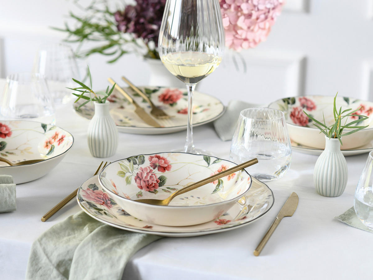 TAFELSERVICE Priscilla Bunt 12-teilig  - Waldgrün/Mauve, Trend, Keramik - Creatable