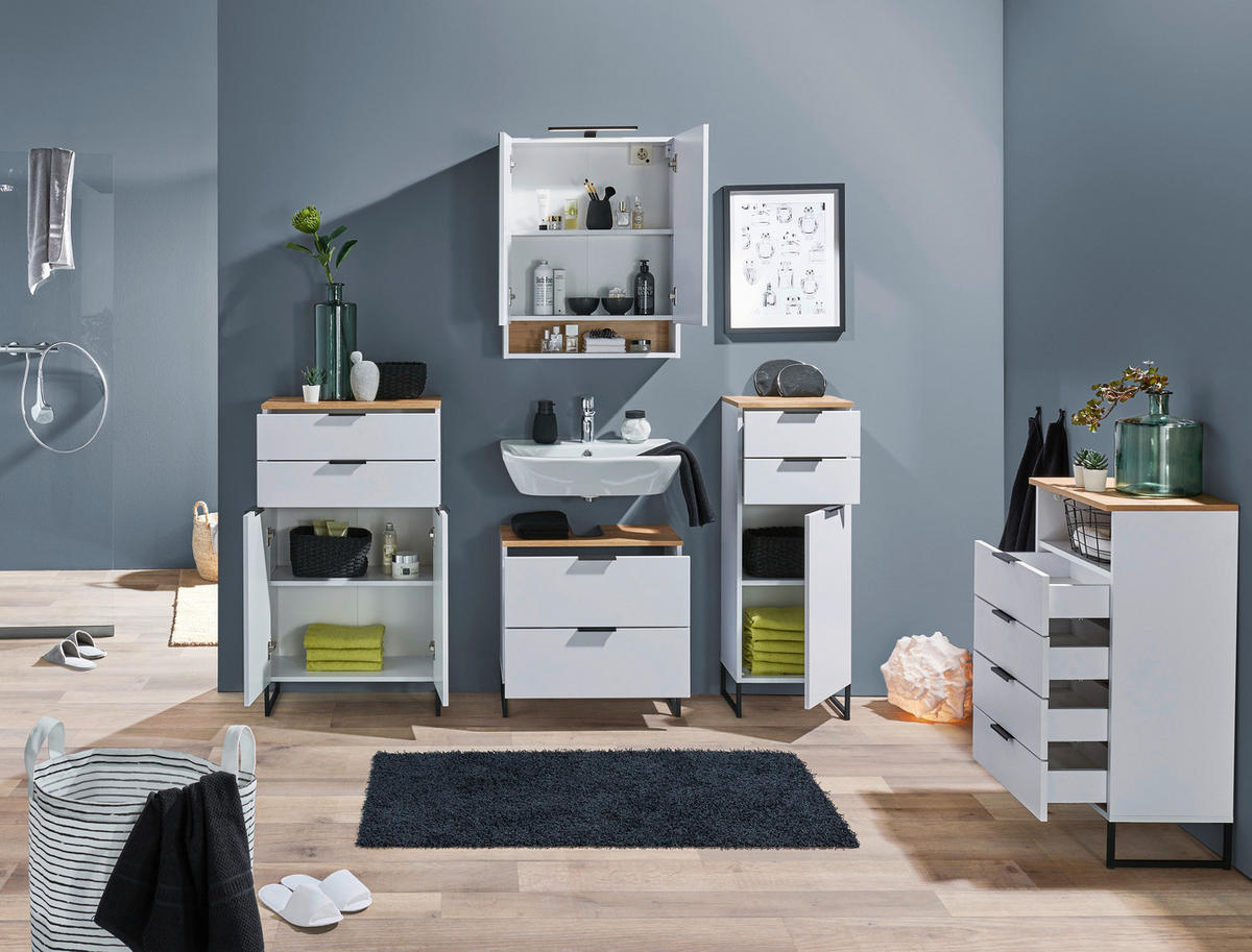 MIDISCHRANK 50/91/32 cm  - Eichefarben/Schwarz, KONVENTIONELL, Holzwerkstoff/Metall (50/91/32cm) - home24