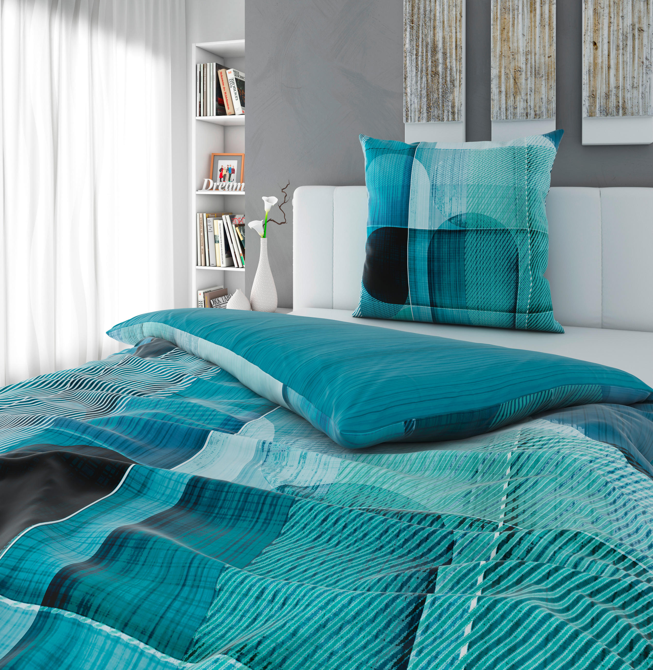 WENDEBETTWÄSCHE Satin 155/220 cm  - Petrol, Design, Textil (155/220cm) - Esposa